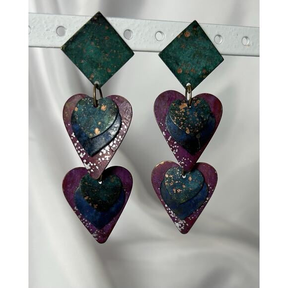 Cute Boho Distressed Heart Stud/Dangle Earrings - Picture 3 of 3